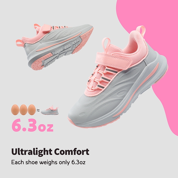 [DuraPlay Flex] Kids Protective High-Density Upper Running Shoes with Reflective Tape - LIGHT GREY PINK - 4